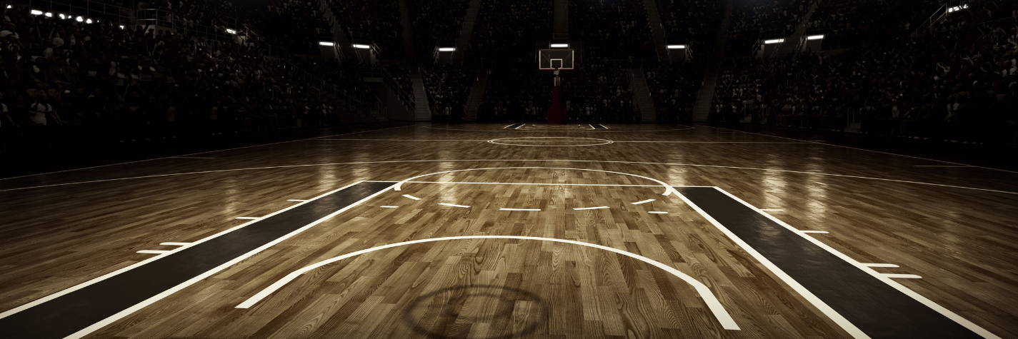 Dimly lit basketball court